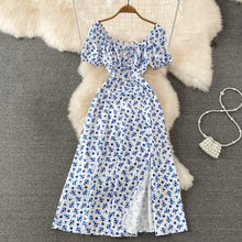 Summer Vintage Dress Blue Floral estidos