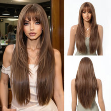 Ombre layered synthetic wig cap construction showing adjustable fit.