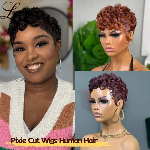 Human hair wig with bangs in ginger orange tone front view.