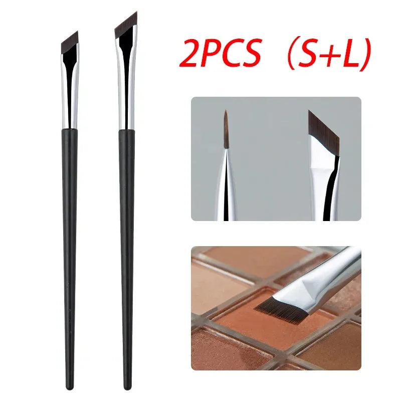 2pcs Angled Tip Eyeliner Brush Ultra Thin Fine Eyebrow Brush Flat Curved Eyeliner Brushes Thin Angled Eyeliner Makeup Tools