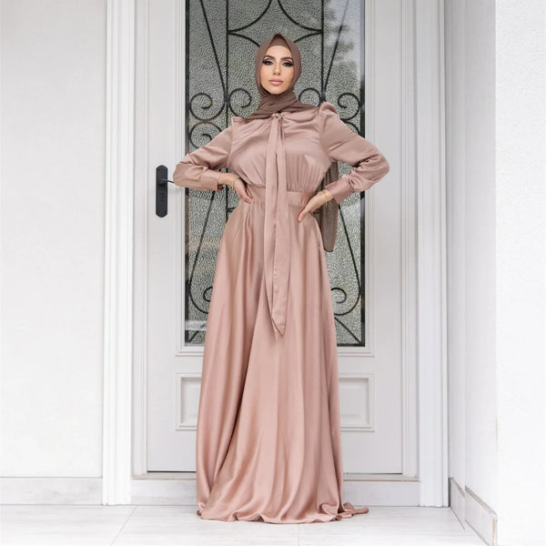 Satin Long Sleeve Pullover Dress