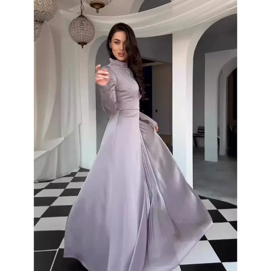 Round Neck Blocked Long Sleeved Dress