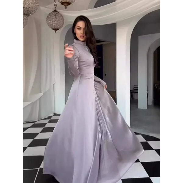 Round Neck Blocked Long Sleeved Dress