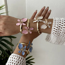 Elegant Enamel Flower Open Cuff Bracelet