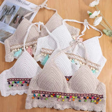 Fashion Sleeveless Female Crochet Camisole V Neck Short Bohemian Style Vest Hot Tops Tassel Knitting Crop Tops Beachwear