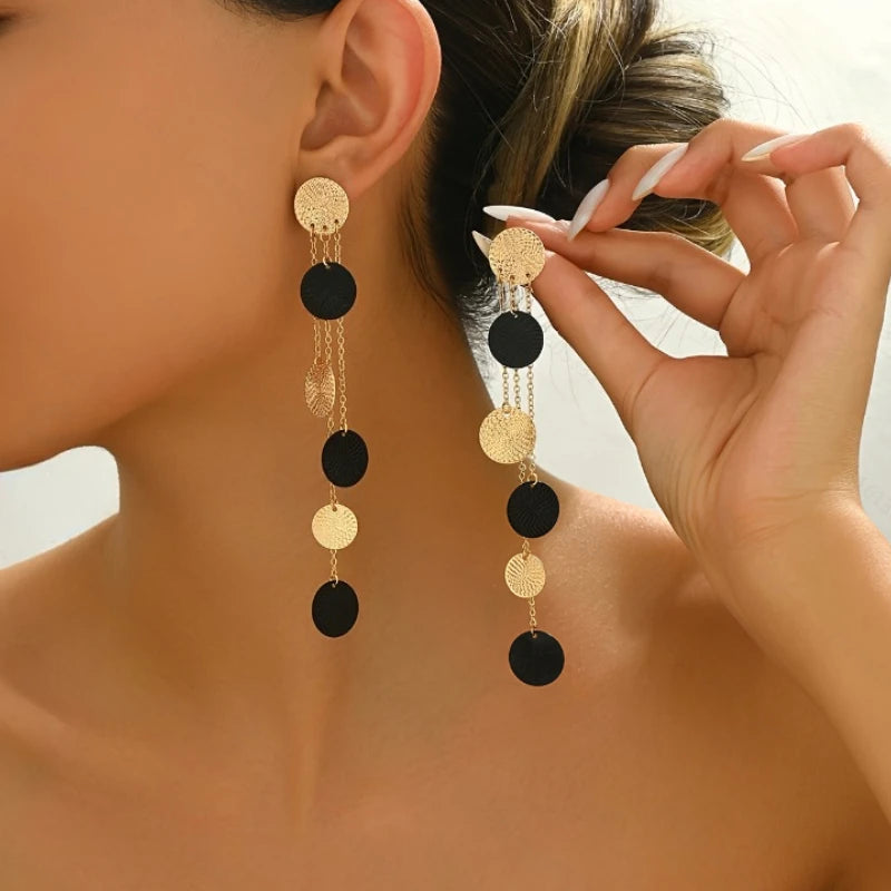 Fashion Trend Chain Circular Tassel Earrings, Women's Personalized Creative Holiday Party Jewelry Accessories Gifts