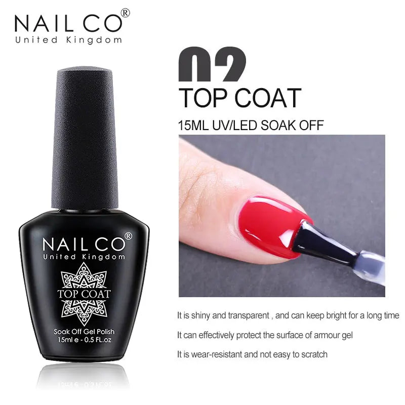NAILCO 15ml HEMA-free TPO-free Topcoat Basecoat Artistic Design Gel Nail Polish Top Base Coat UV LED Soak Off Gel Nail Polish