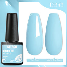 MTSSII color gel polish bottle with a blue nail and 'DB43' text on a light blue background