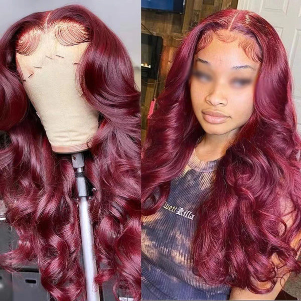 Curly wine red long wig — bold festival and party style for women.