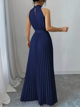 Navy halter neck maxi dress with off shoulder neckline