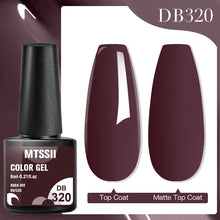 MTSSII Color Gel bottle with nail samples on a white background