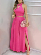 Pink two piece set styled for a summer wedding