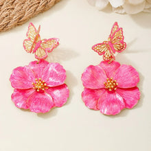 Exaggerated Holiday Wedding Metal Rose Red Flower Butterfly Earrings Women's Temperament Versatile Senior Elegance 5E183