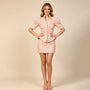 Pink Tweed 2 Piece Outfit Women featuring stylish blazer and skirt set in elegant pink tweed fabric.