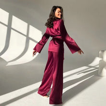 Women's satin pajama set with robe and trousers
