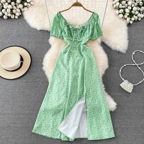 Summer Vintage Dress Blue Floral estidos