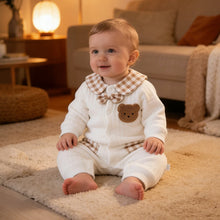 Newborn baby romper shown flat with button closures