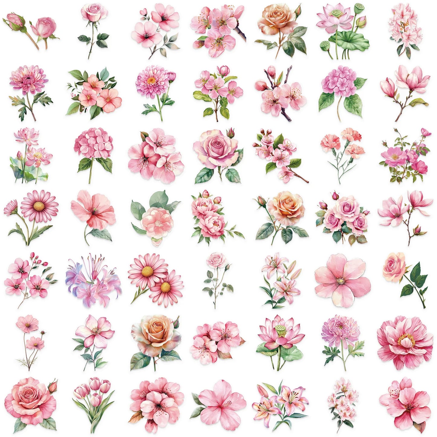 50pcs Pink Floral Stickers Flower