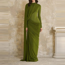 pleated maxi dress vintage solid slim fit style for women