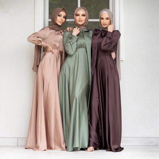 Satin Long Sleeve Pullover Dress