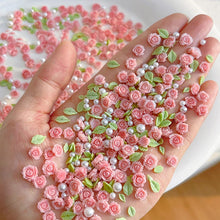 rose nail charms – 50pcs 3D pearl resin flower luxury nail art decorations