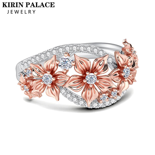 Moissanite wedding flower ring in rose gold