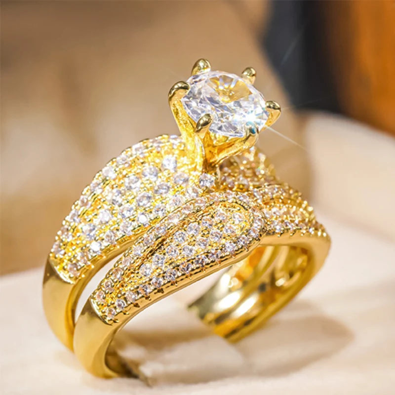 Huitan Gold Color Rings Set