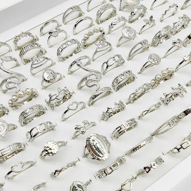 30pcs/Lot Mix Style Pearl Silver Color Finger Rings