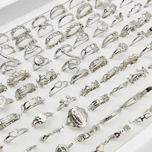 30pcs/Lot Mix Style Pearl Silver Color Finger Rings
