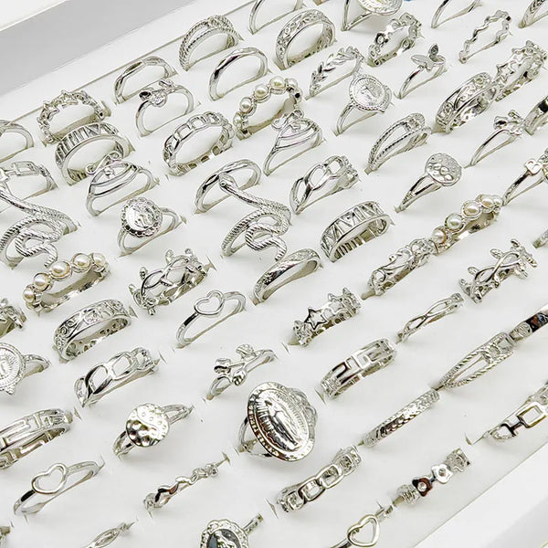 30pcs/Lot Mix Style Pearl Silver Color Finger Rings