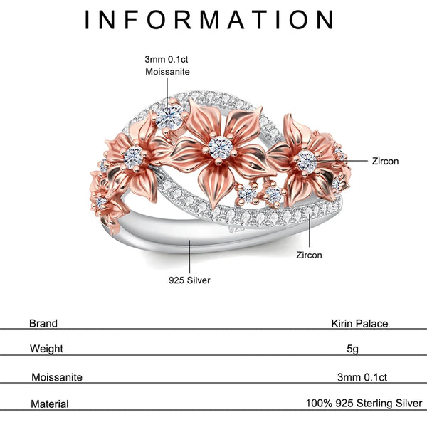 Elegant moissanite wedding flower ring front view