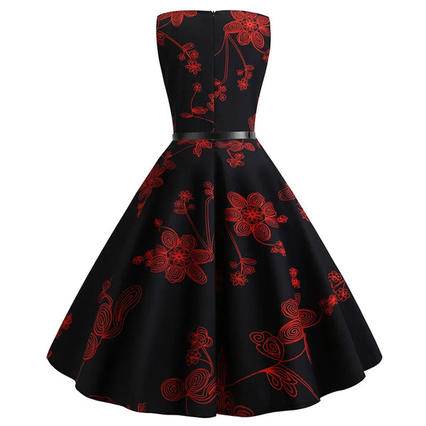Floral Printed Sleeveless High Waist Dress