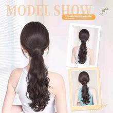 Model wearing a synthetic ponytail wig in a high ponytail style.