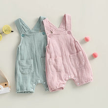 Baby dungarees in cotton linen with button straps