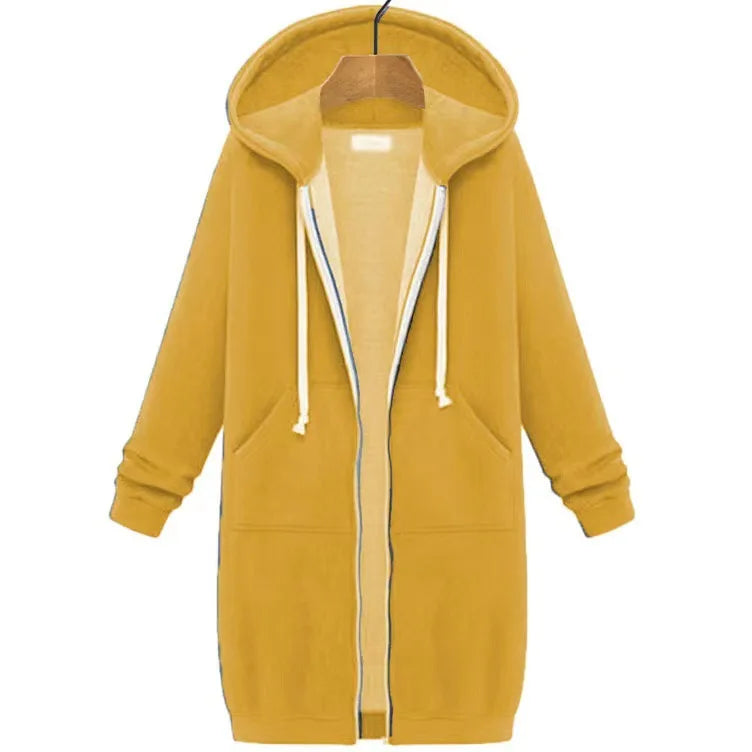 Autumn Winter Long Sleeve Mid-Length Sweatshirt Fleece Jacket