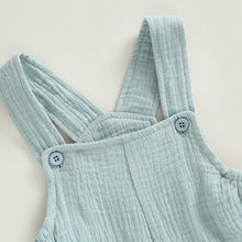 Baby dungarees in cotton linen with button straps