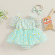 Baby girl tulle romper in pink with daisy print and headband