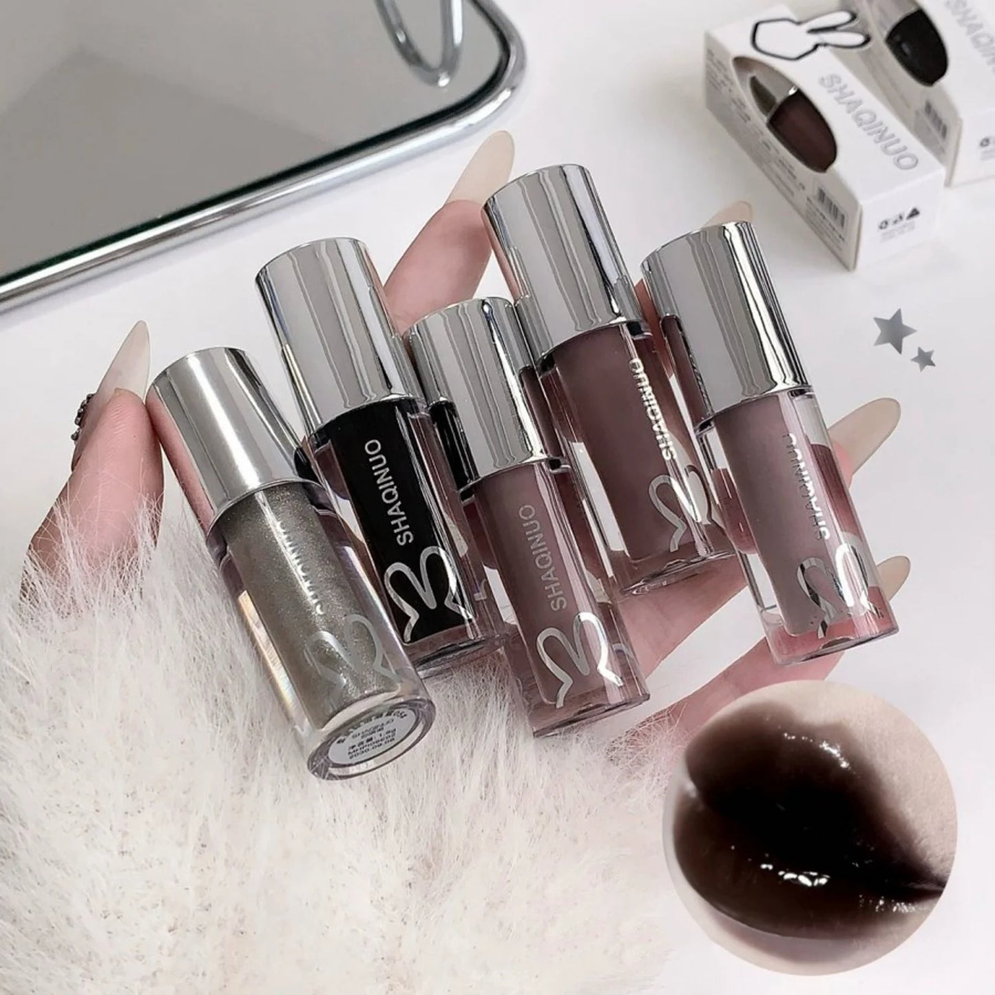 1Pc Lip Gloss Mirror Moisturizing Gothic Pure Black Silver Fine Flash Low Saturation Lip Glazed Lasting Lip Makeup Halloween