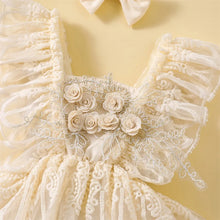 Baby girl lace romper dress two piece set laid flat
