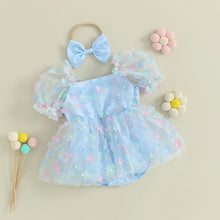 Baby girl romper dress worn by a baby girl
