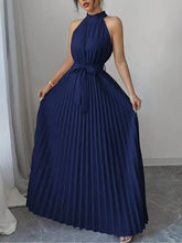 Navy halter neck maxi dress with off shoulder neckline