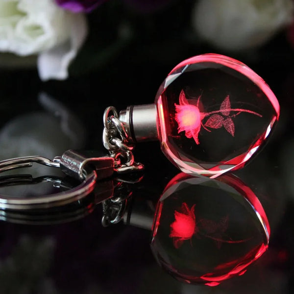 rose flower keychain – crystal rhinestone LED light love pendant