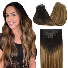Invisible skin weft clip in remy hair extensions balayage blonde