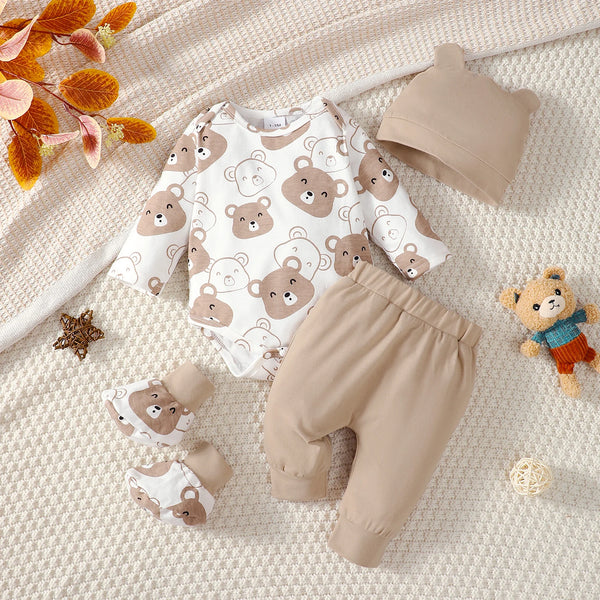 Baby boy clothing set with little bear bodysuit and pants