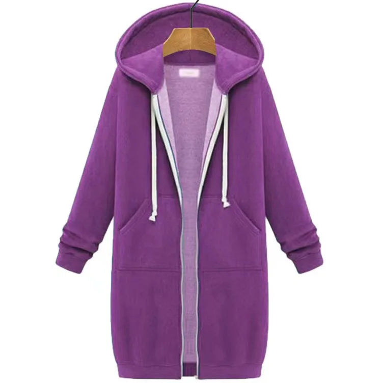 Autumn Winter Long Sleeve Mid-Length Sweatshirt Fleece Jacket