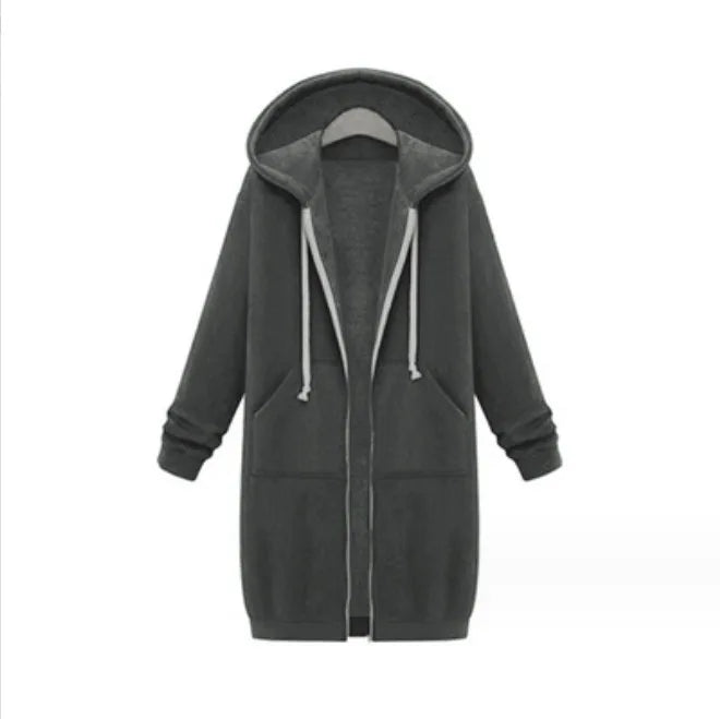Autumn Winter Long Sleeve Mid-Length Sweatshirt Fleece Jacket