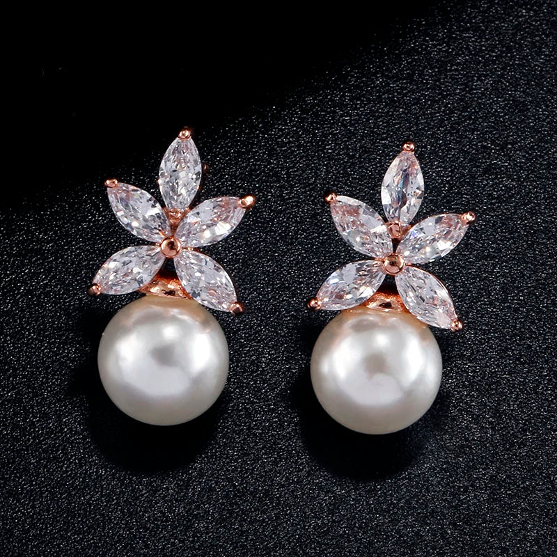 Pearl Flower Stud Earrings