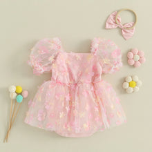Baby girl romper dress worn by a baby girl