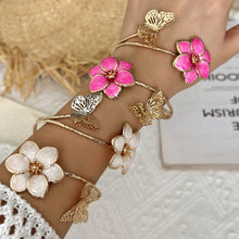 Enamel Flower Open Cuff Bracelet – Adjustable Gold-Plated Charm Bangle