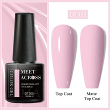 Nail gel polish bottle with pink top coat and matte top coat on a pink background